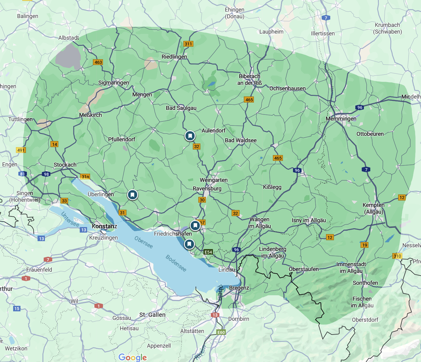 Abdeckungskarte der Regionen